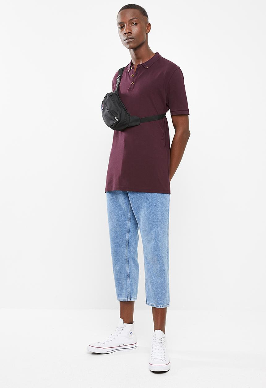 Superbalist - Pique short sleeve slim fit polo - burgundy