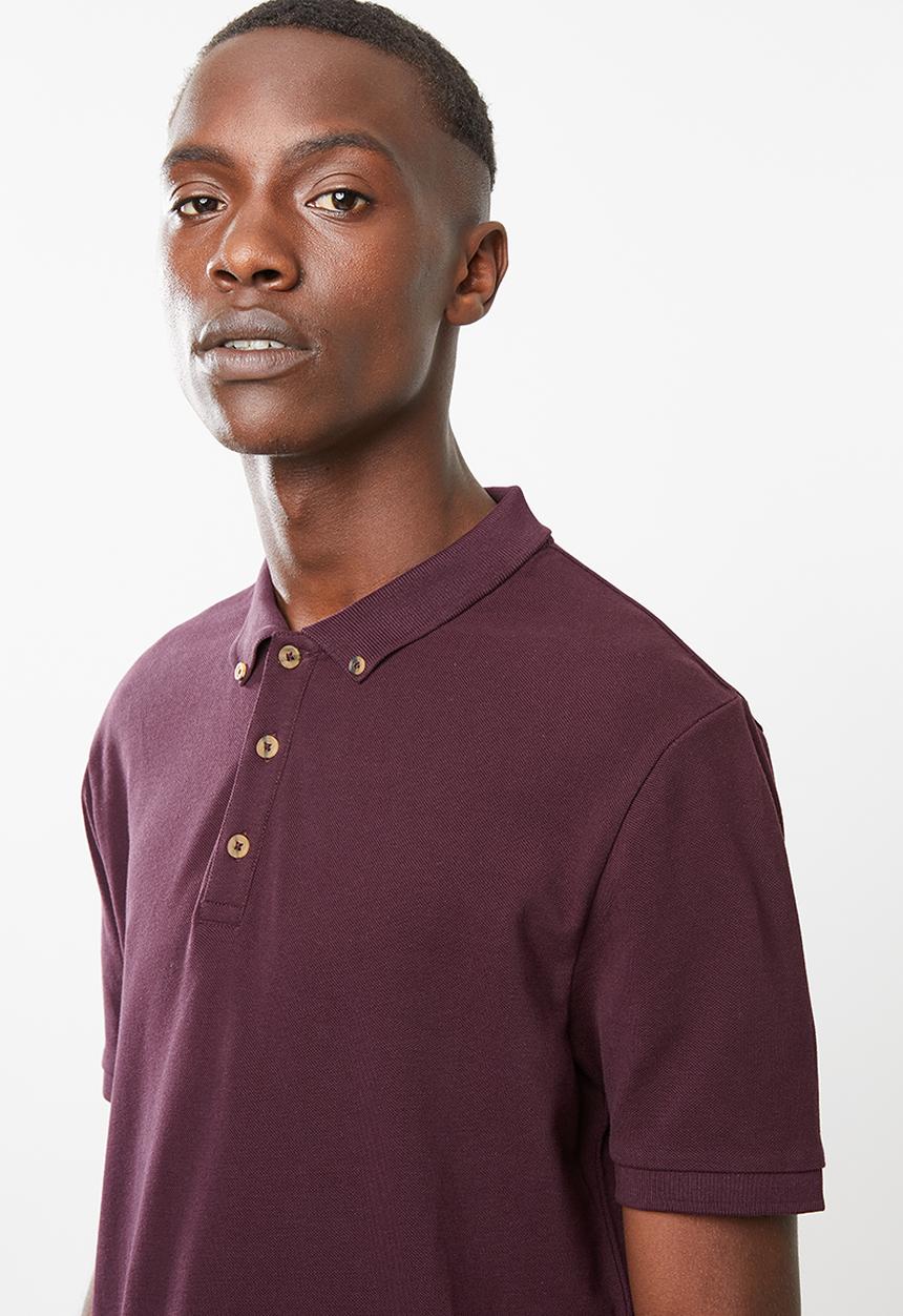 Superbalist - Pique short sleeve slim fit polo - burgundy
