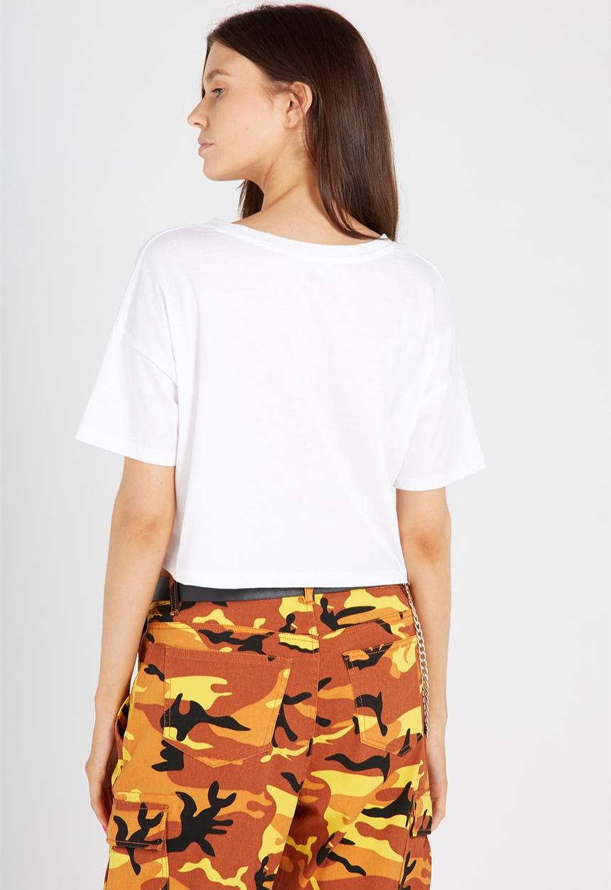 Supré  - Printed loose crop tee - white 