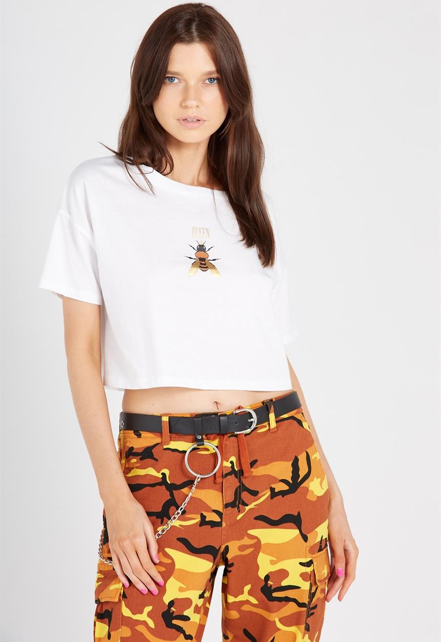 Supré  - Printed loose crop tee - white 