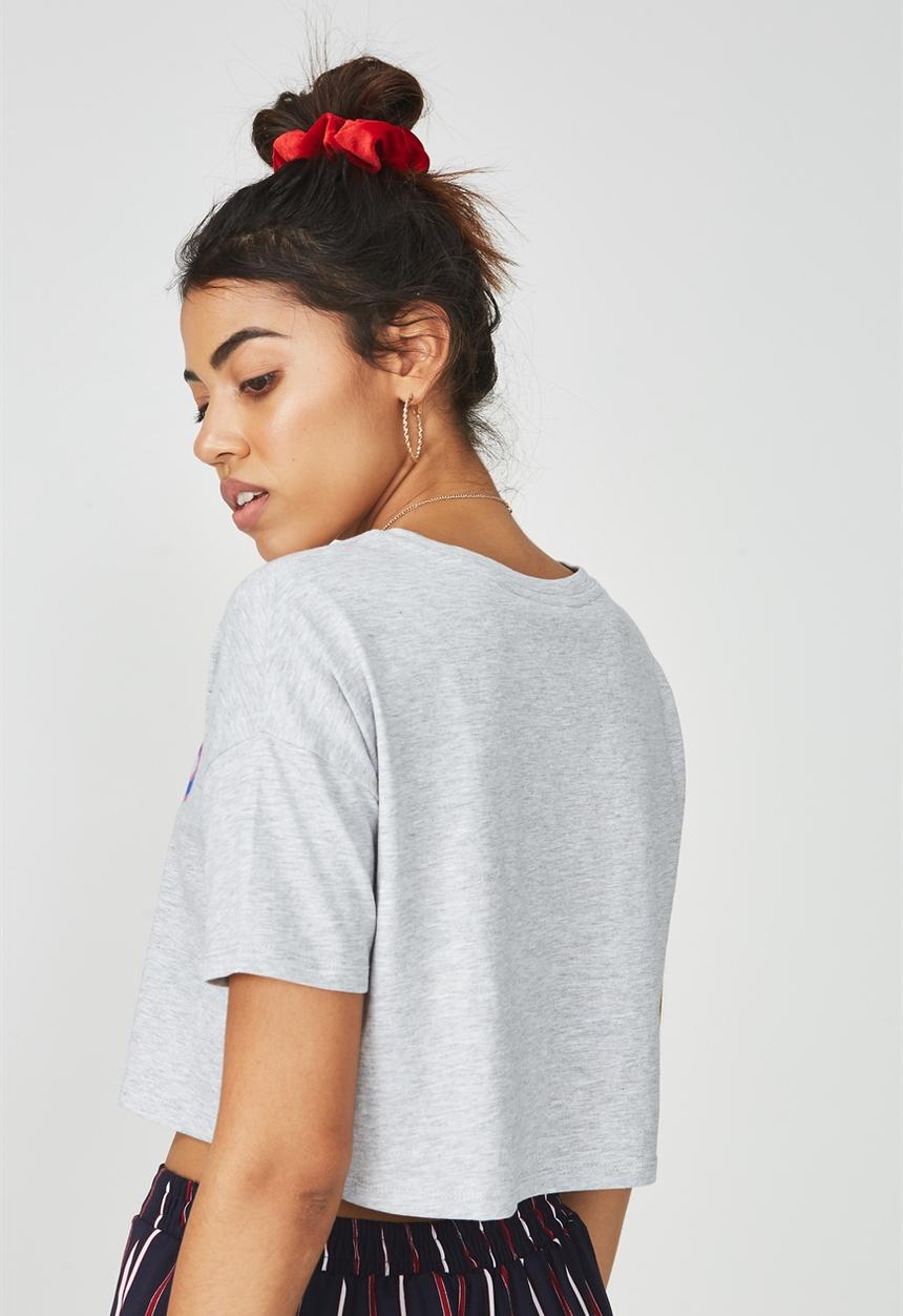 Supré  - Printed loose crop tee - grey 