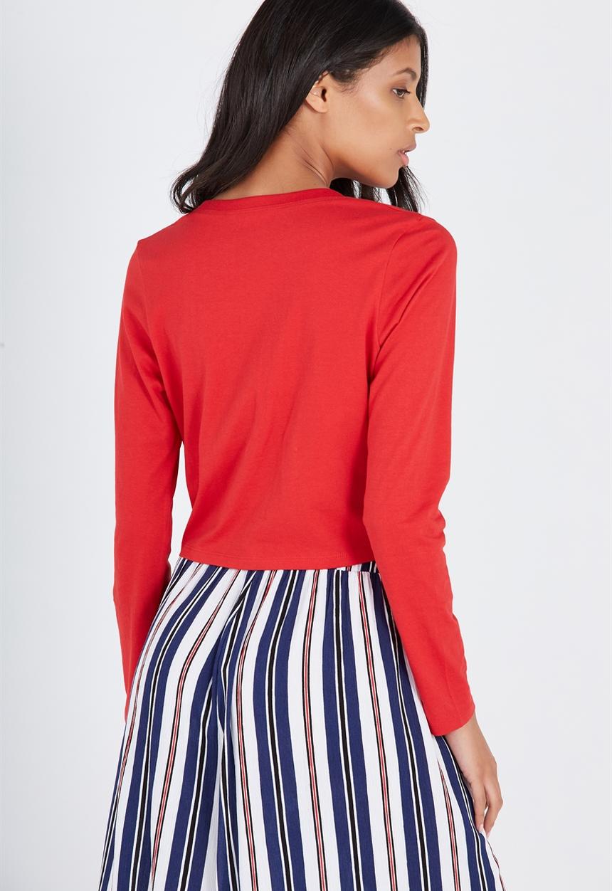 Supré  - printed long sleeve loose crop -red