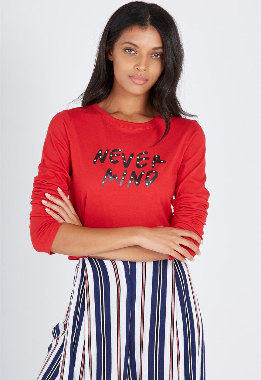 Supré  - printed long sleeve loose crop -red
