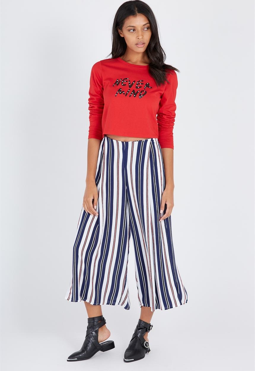 Supré  - printed long sleeve loose crop -red