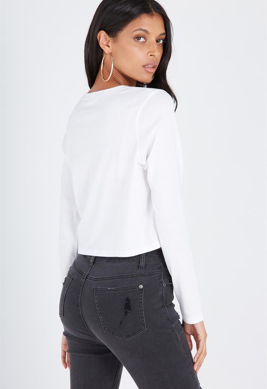 Supré  - Printed long sleeve loose crop - white