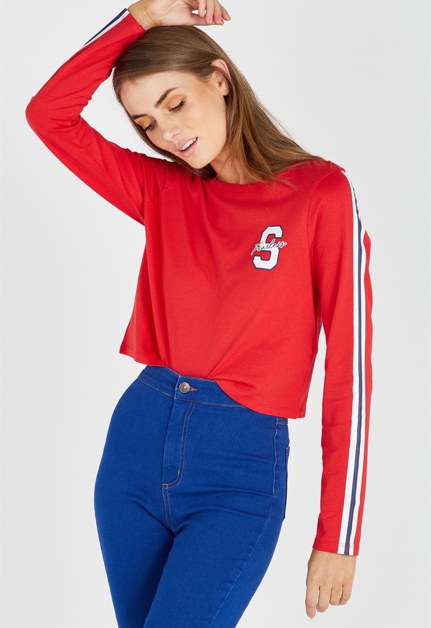 Supré  - Printed long sleeve loose crop - red