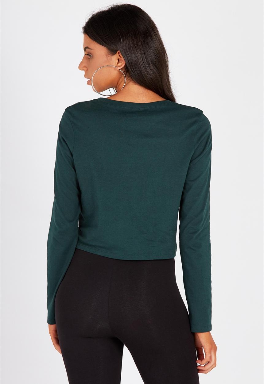 Supré  - Printed long sleeve loose crop - green 
