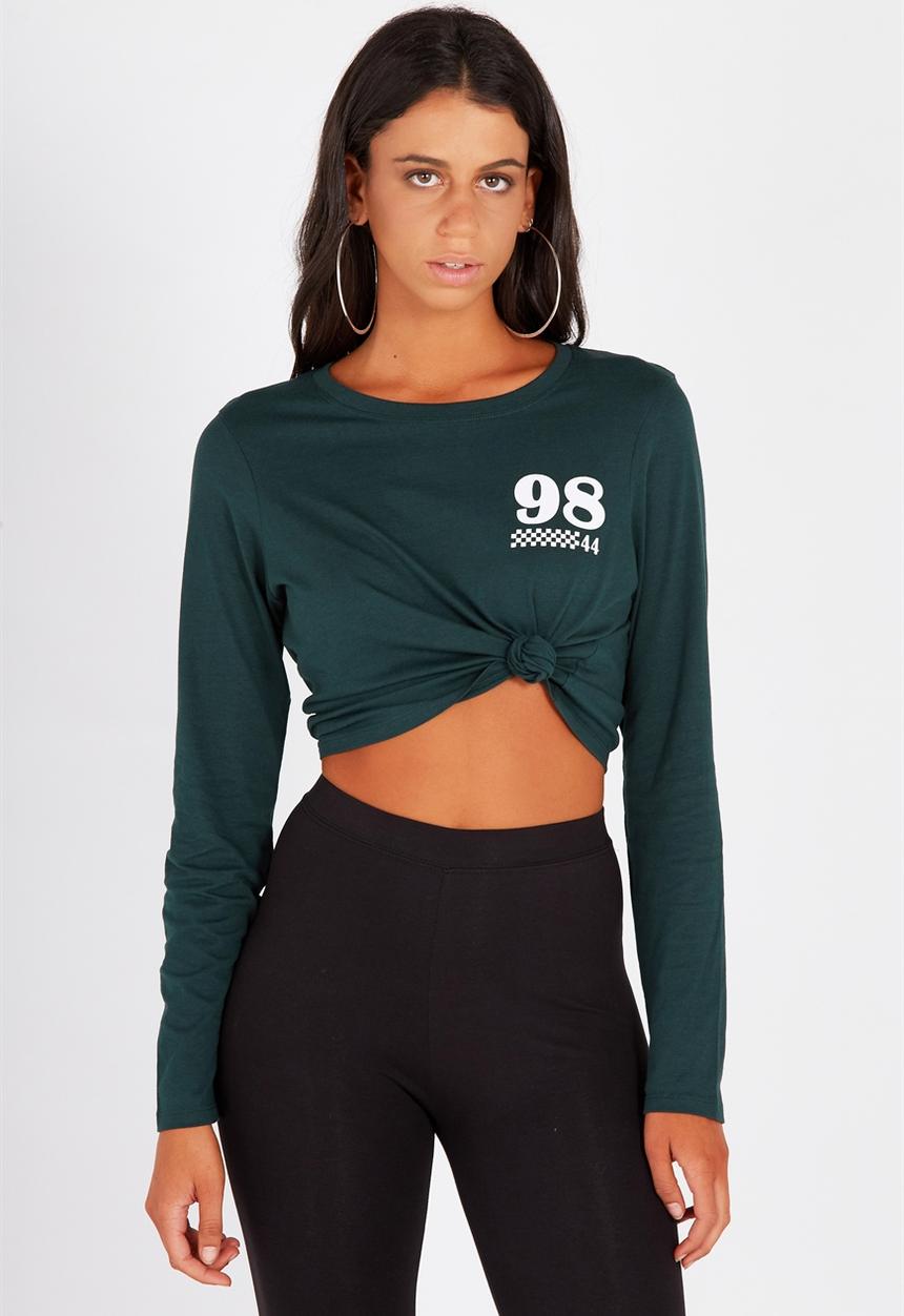 Supré  - Printed long sleeve loose crop - green 