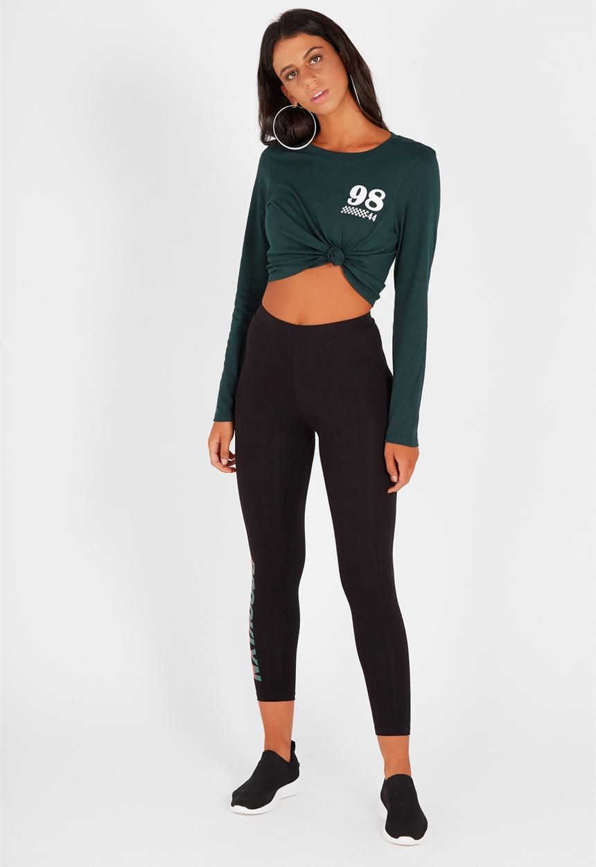 Supré  - Printed long sleeve loose crop - green 