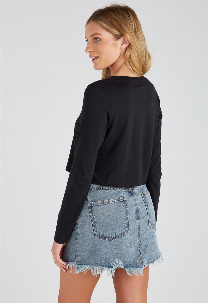 Supré  - Printed long sleeve loose crop - black 