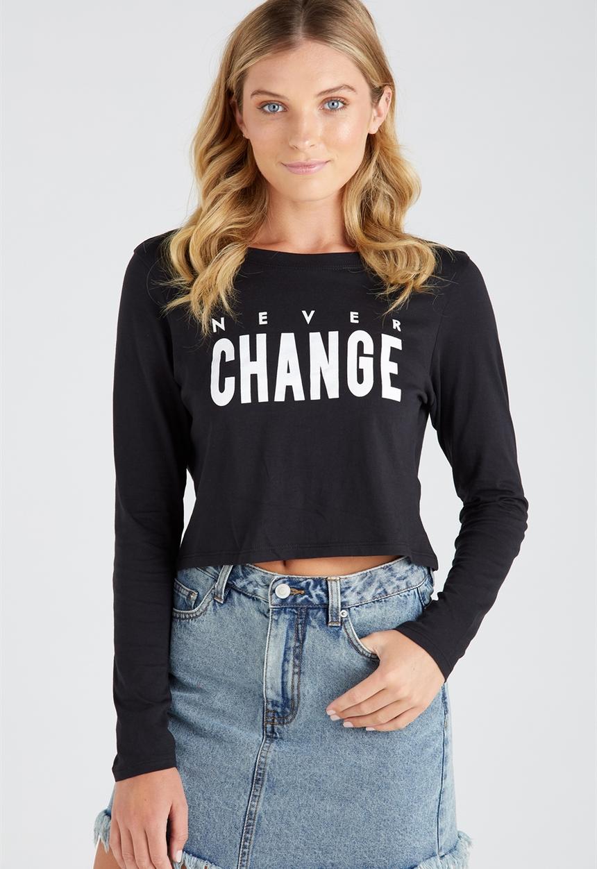 Supré  - Printed long sleeve loose crop - black 