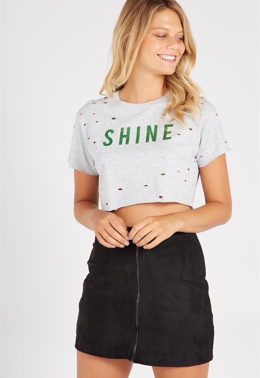 Supré  - Distressed super cropped tee - grey 