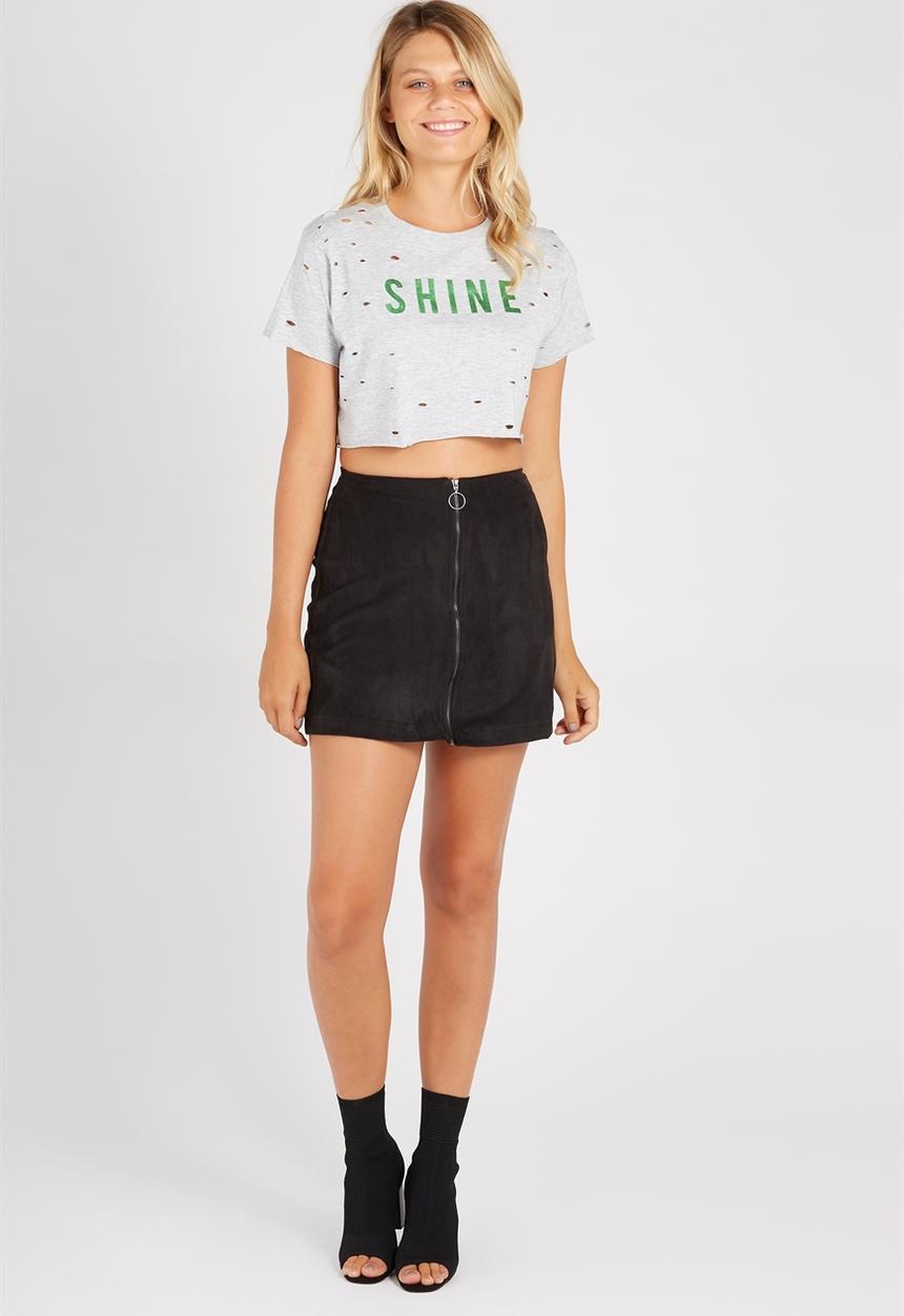 Supré  - Distressed super cropped tee - grey 