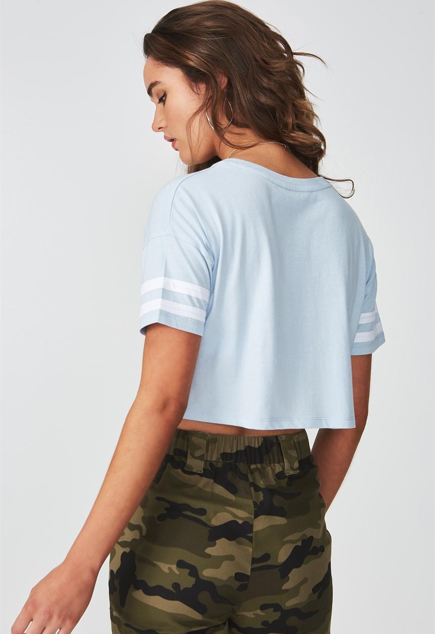 Supré  - Loose crop stripe sleeve tee - blue