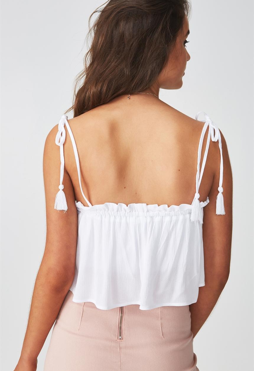 Supré  - Tie shoulder crop top - white