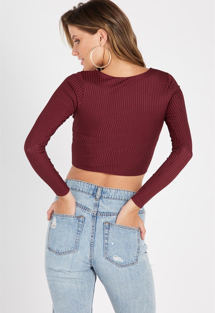 Supré  - Luxe rib long sleeve crop - burgundy