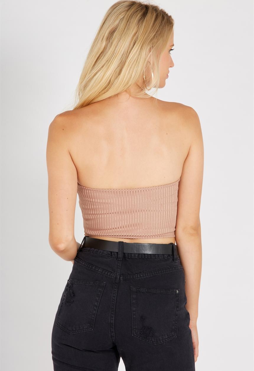 Supré  - Luxe rib strapless crop - beige