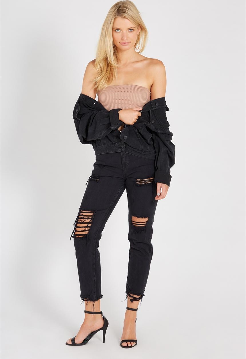 Supré  - Luxe rib strapless crop - beige