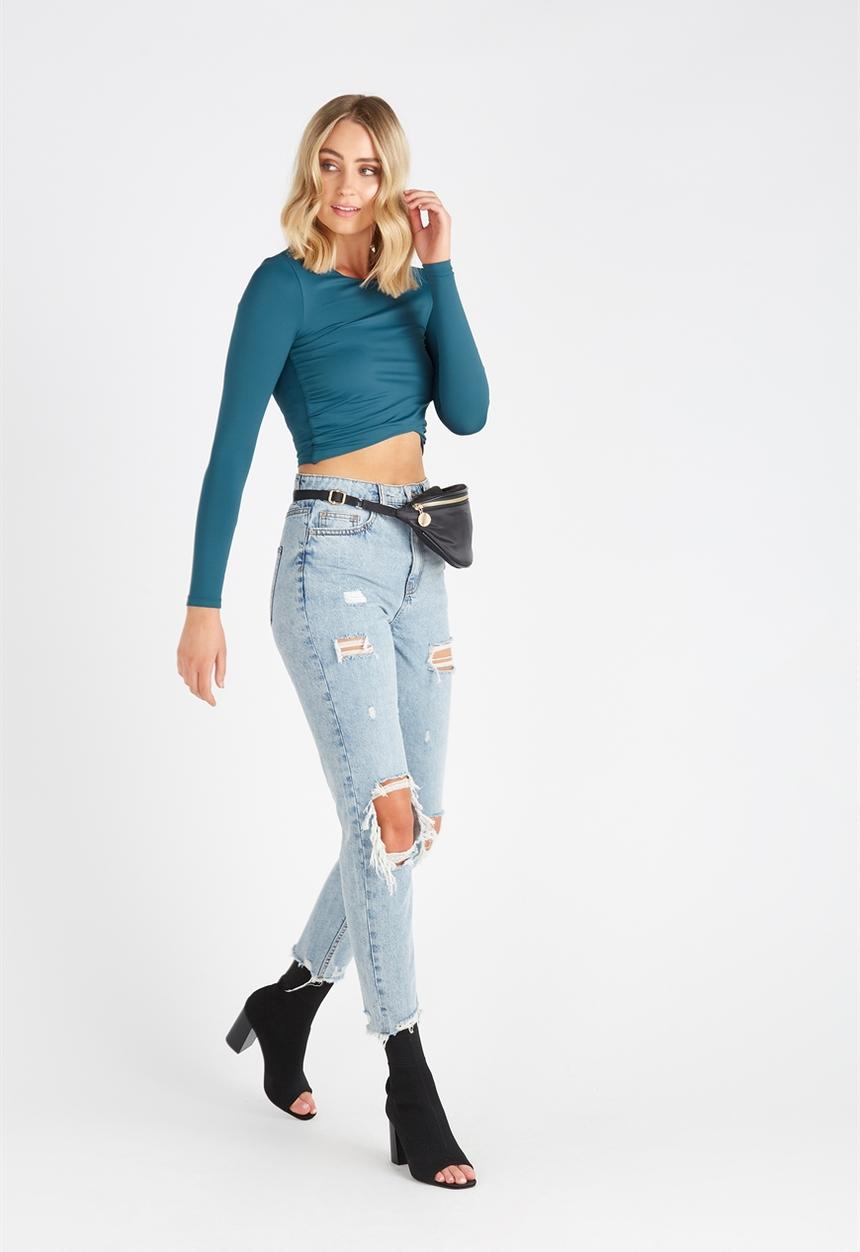 Supré  - Luxe cross over long sleeve top - blue 