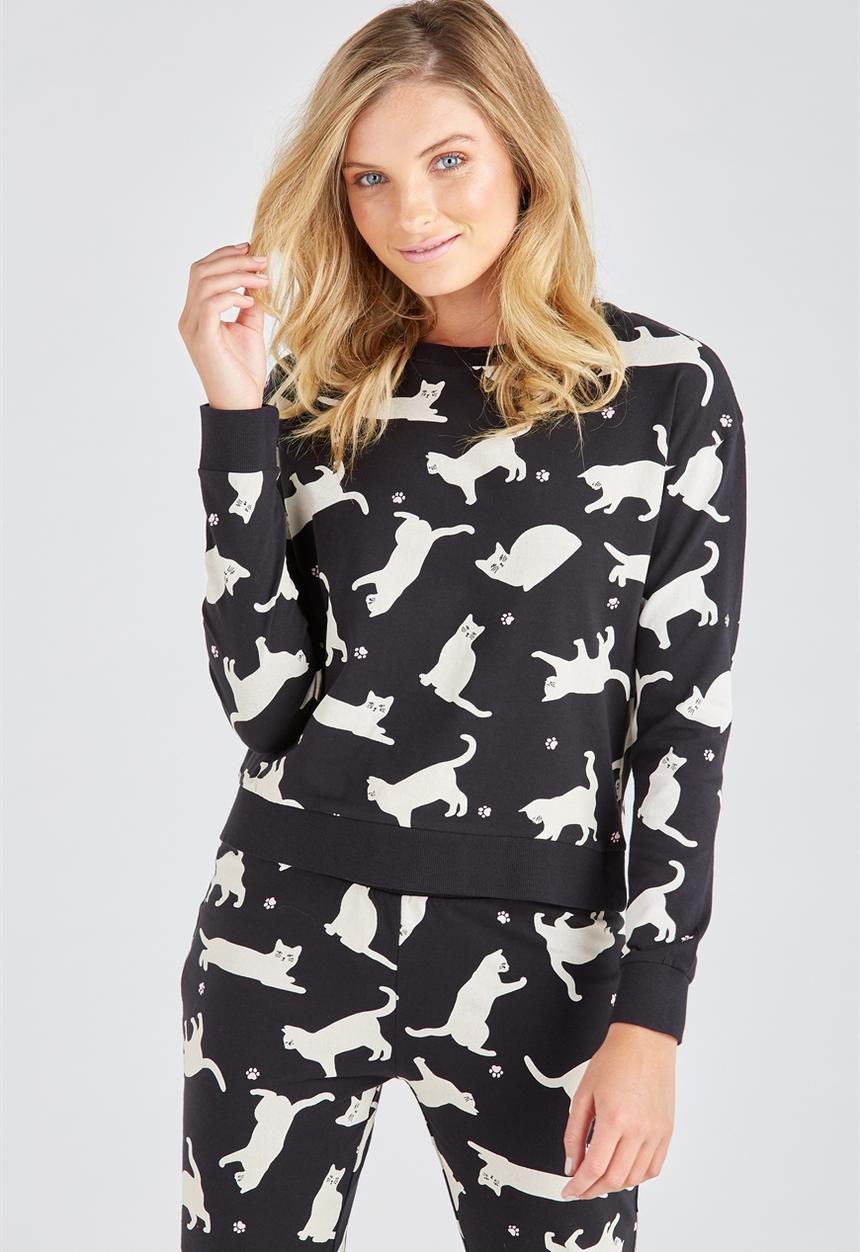 Supré  - Printed slouchy sleep top - black