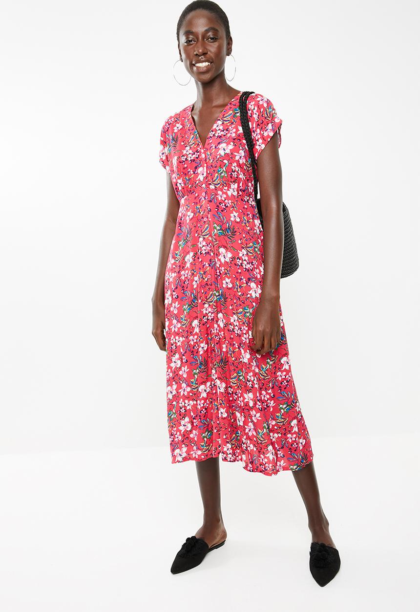 Superbalist - Button through midi dress - red floral
