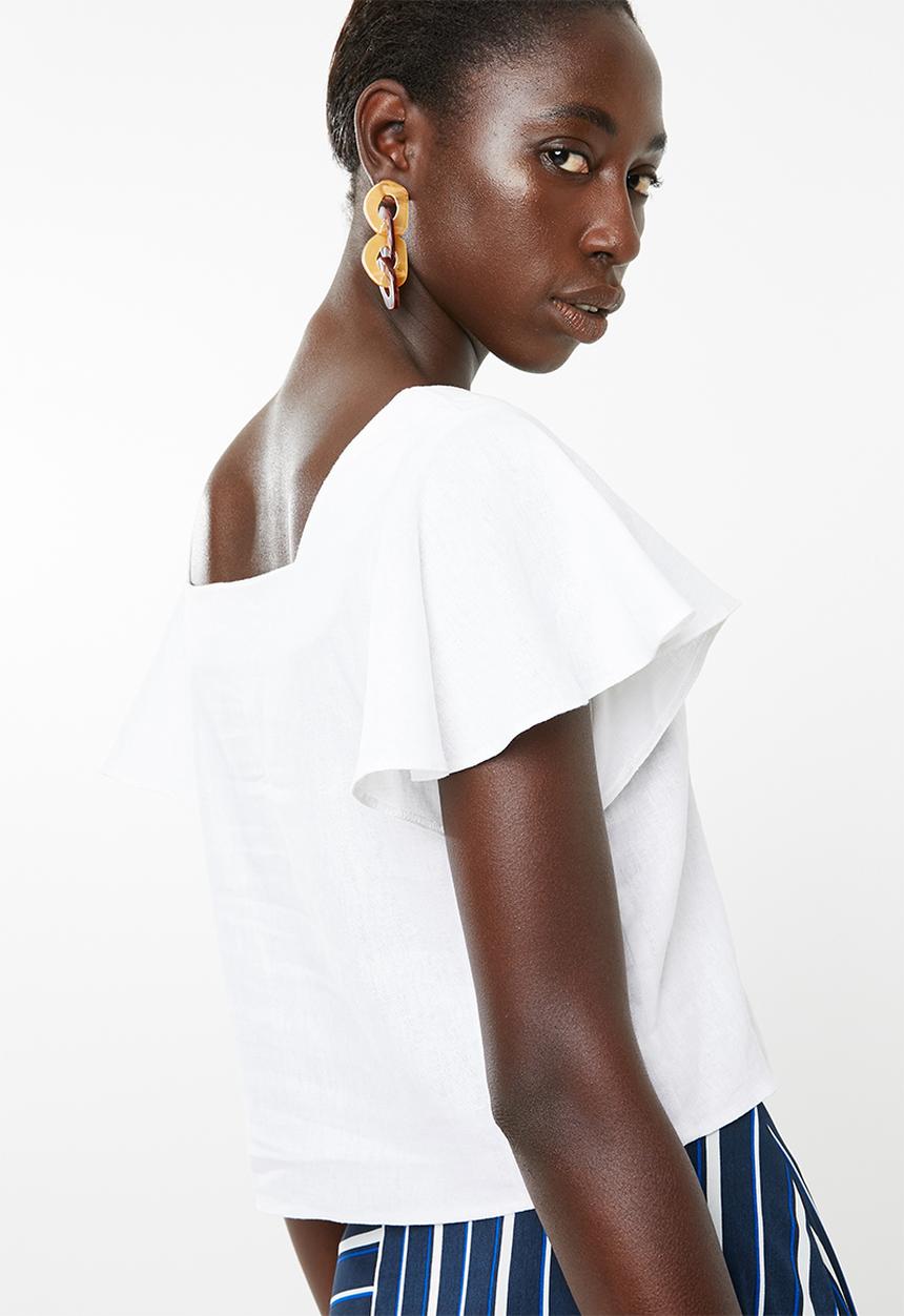 Superbalist - Button front blouse with frill sleeve - white 