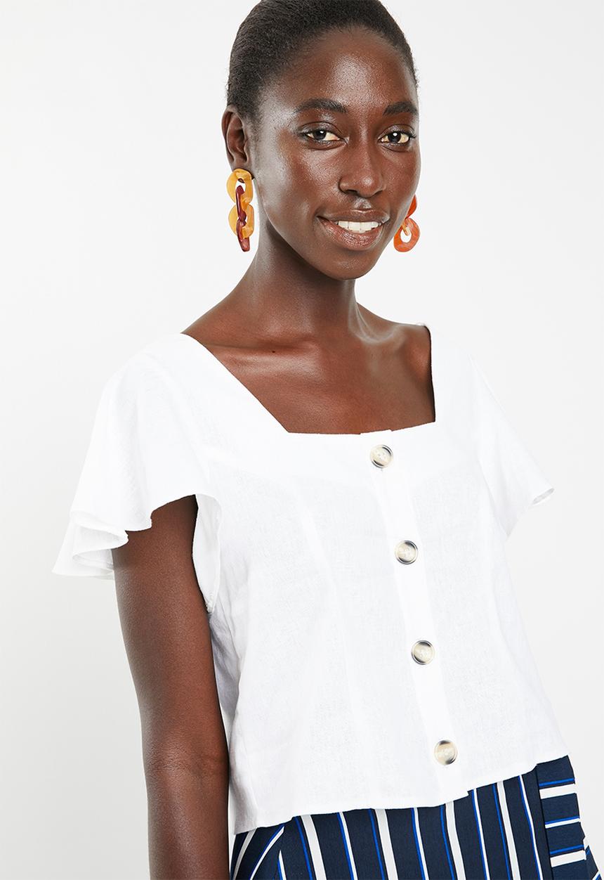 Superbalist - Button front blouse with frill sleeve - white 