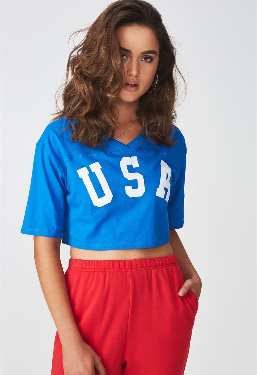 Supré  - V neck boxy crop - blue
