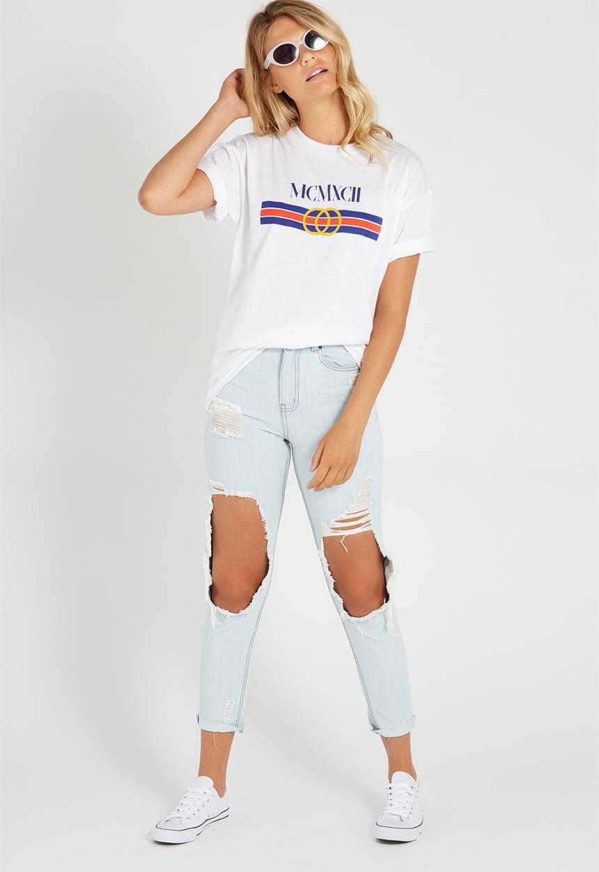 Supré  - Printed loose tee  - white