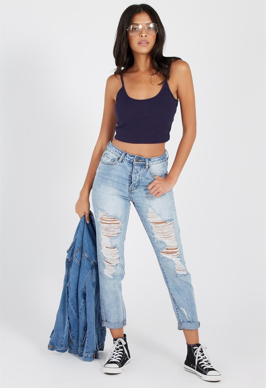 Supré  - Paige crop rib cami - navy