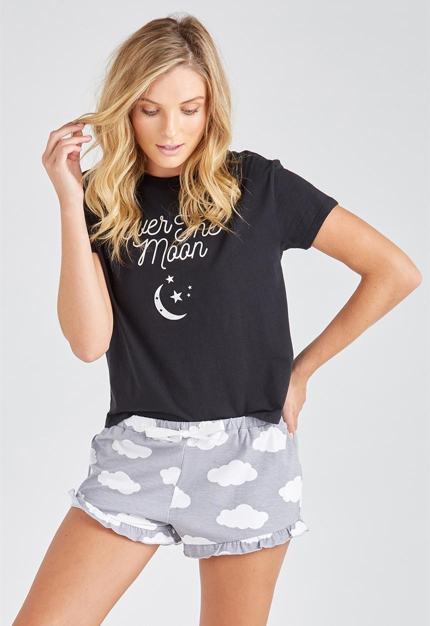 Supré  - Sleep frill shorts - grey & white