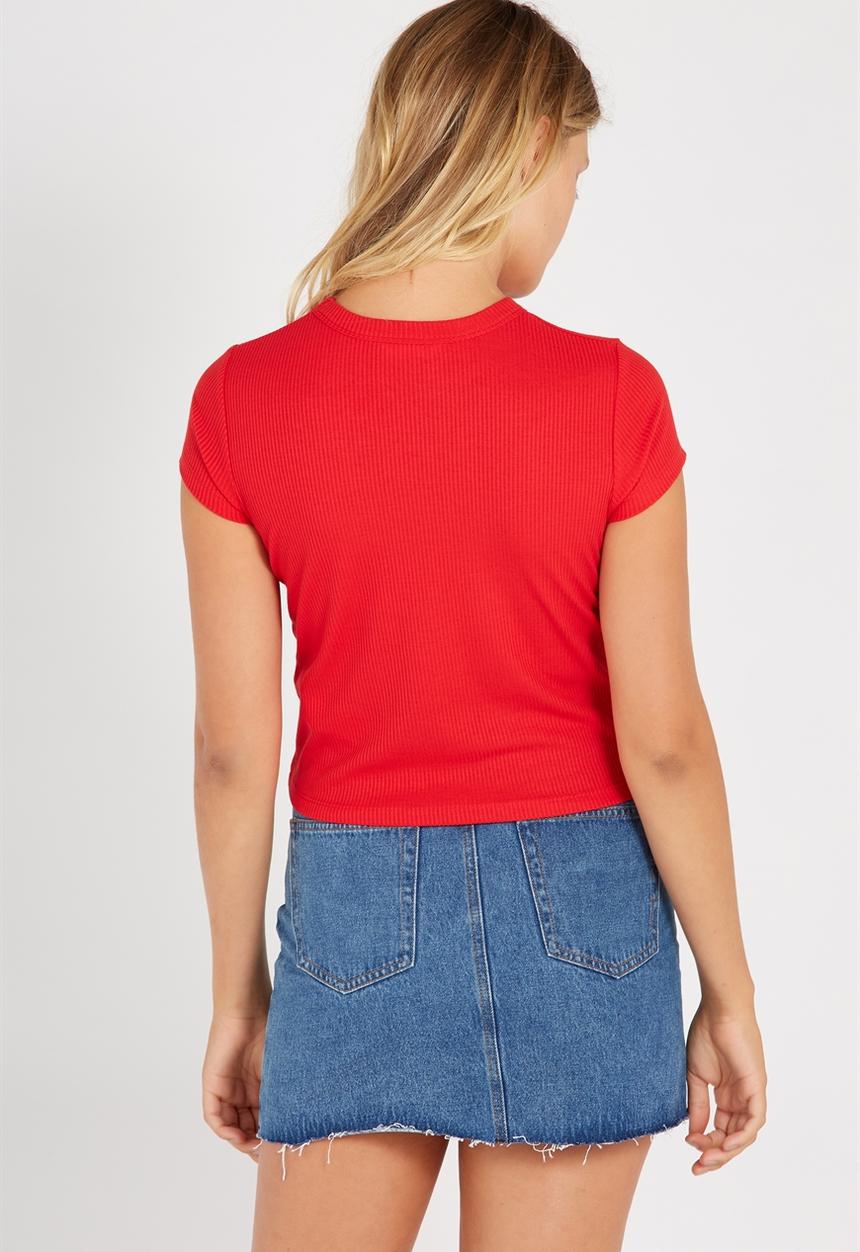 Supré  - Print rib crew tee - red