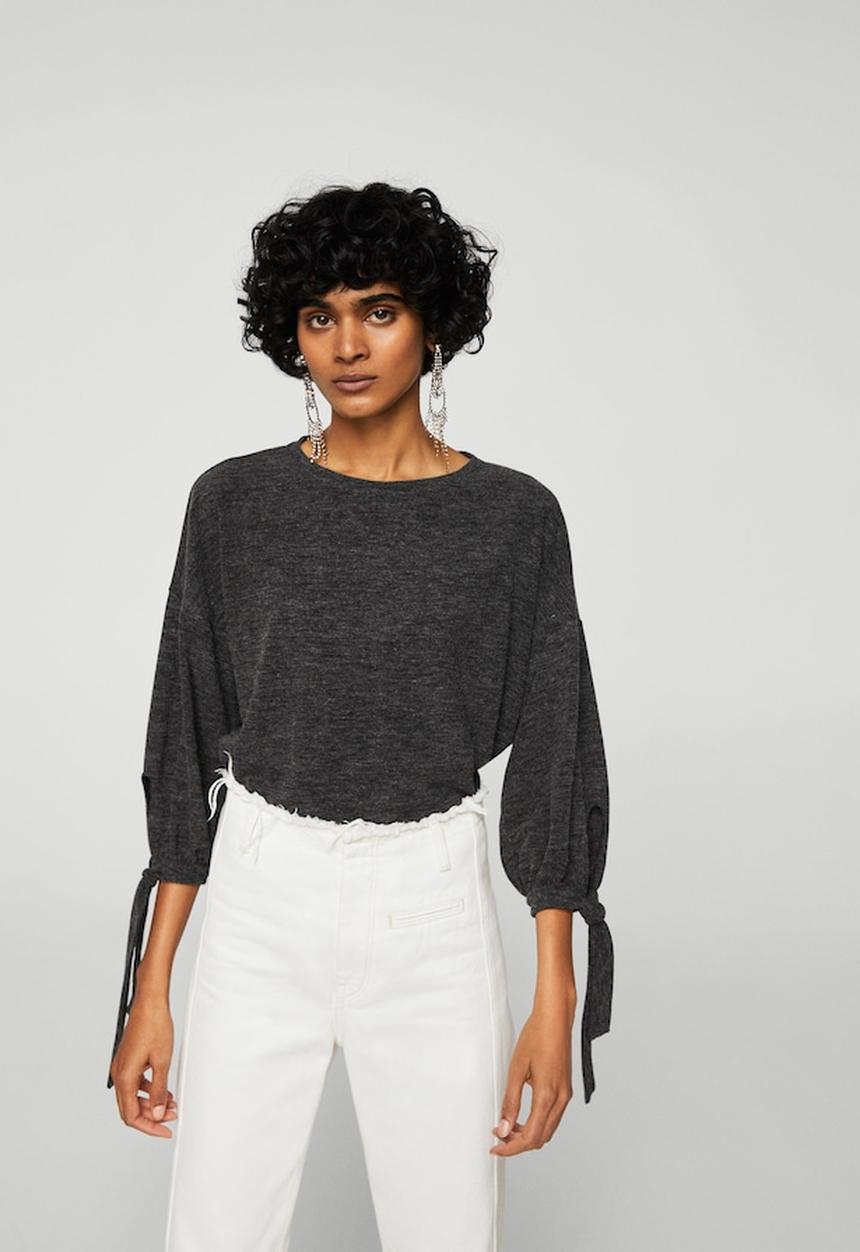 MANGO - Lace-up Top- grey