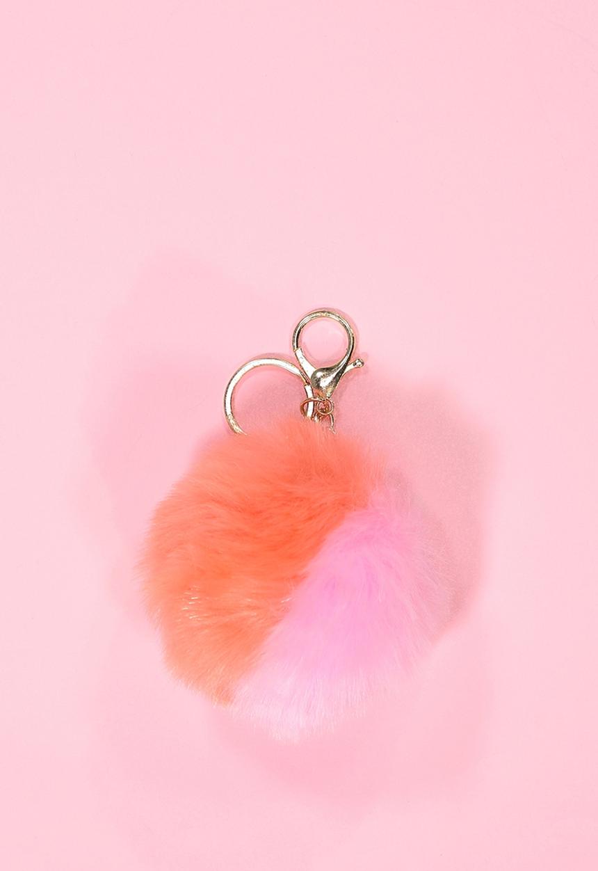 Supré  - Multi faux fur keyring - pink & coral