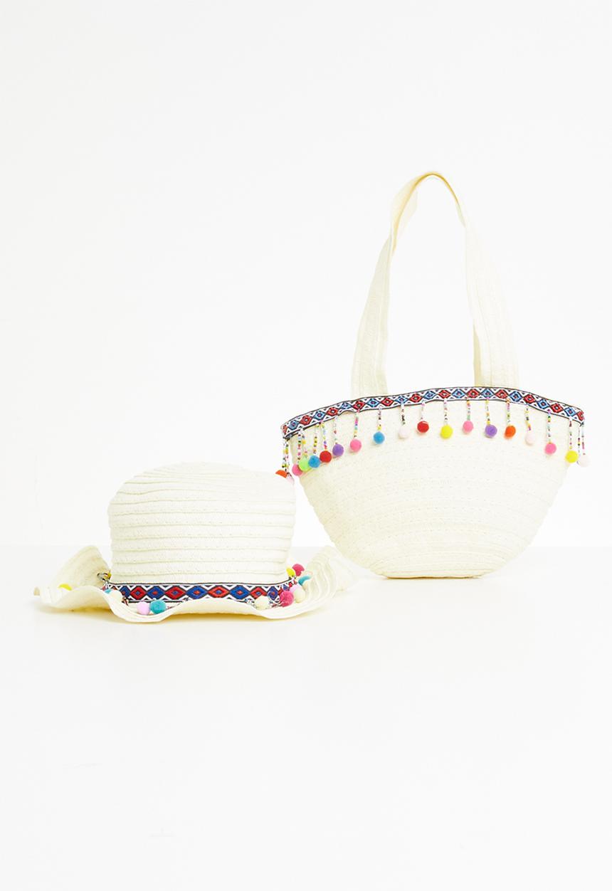 Superbalist - Kids girls 2 pack straw hat/bag - white