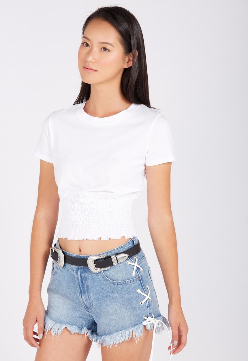 Supré  - Shirred hem tee - white
