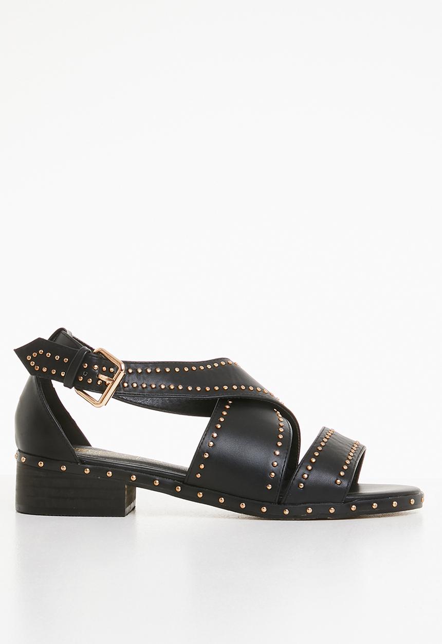 Truffle - Studded crossover low heel sandals - black