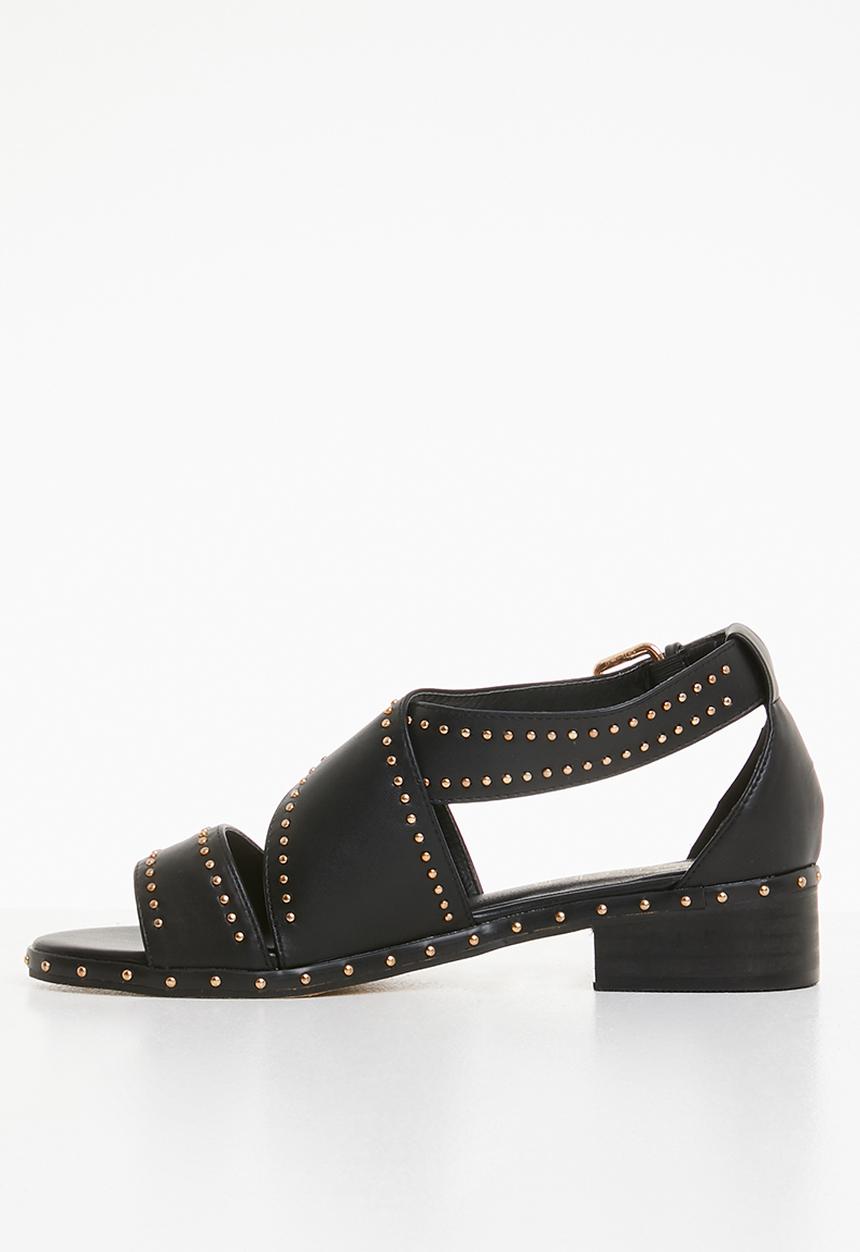 Truffle - Studded crossover low heel sandals - black