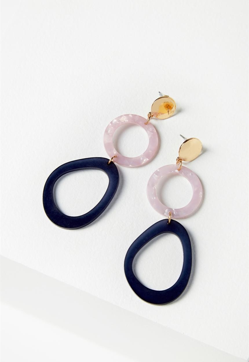 Rubi - Resin round statement earrings - lilac & navy