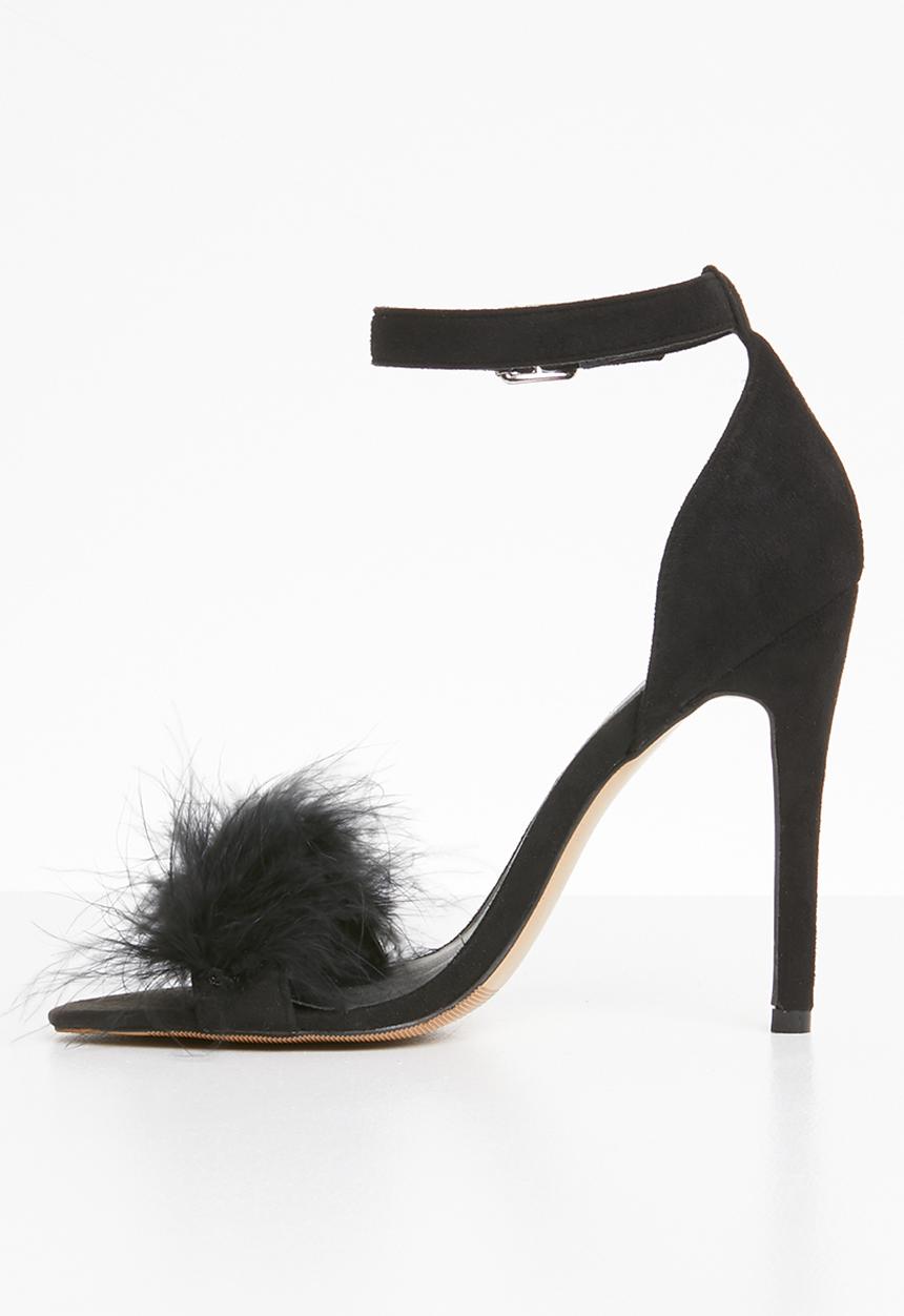 Truffle - Fur strap silettos - black