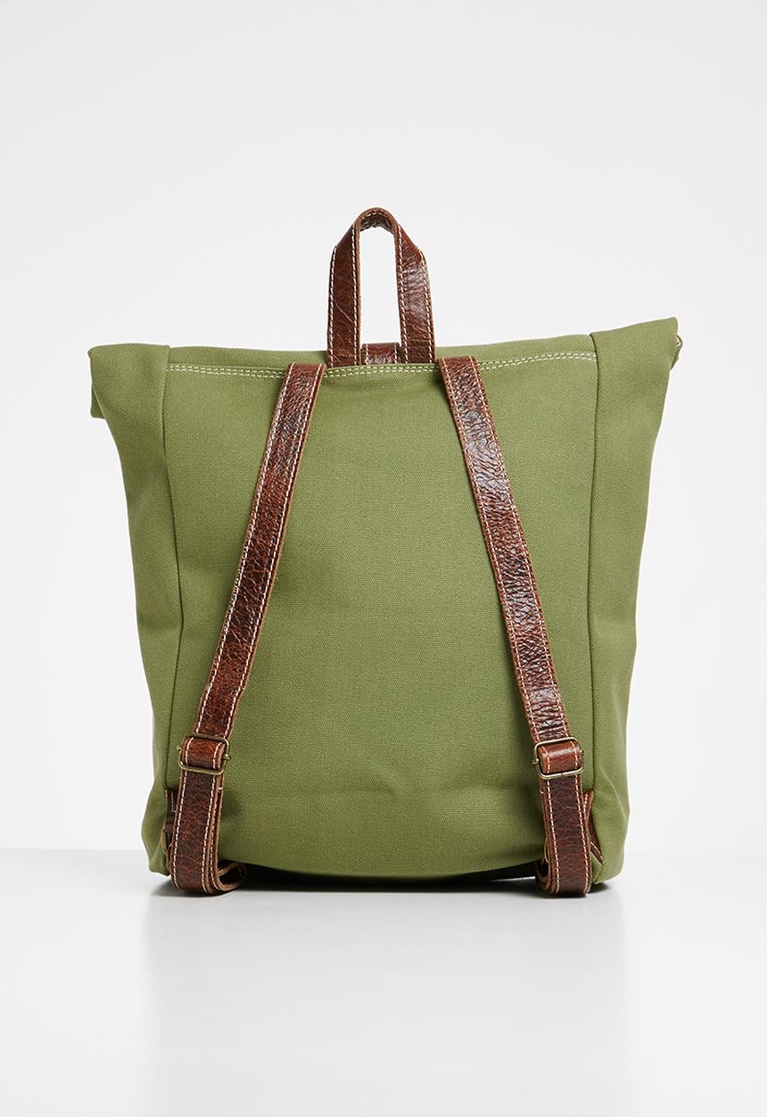 Superbalist - Utility canvas and leather backpack - khaki green