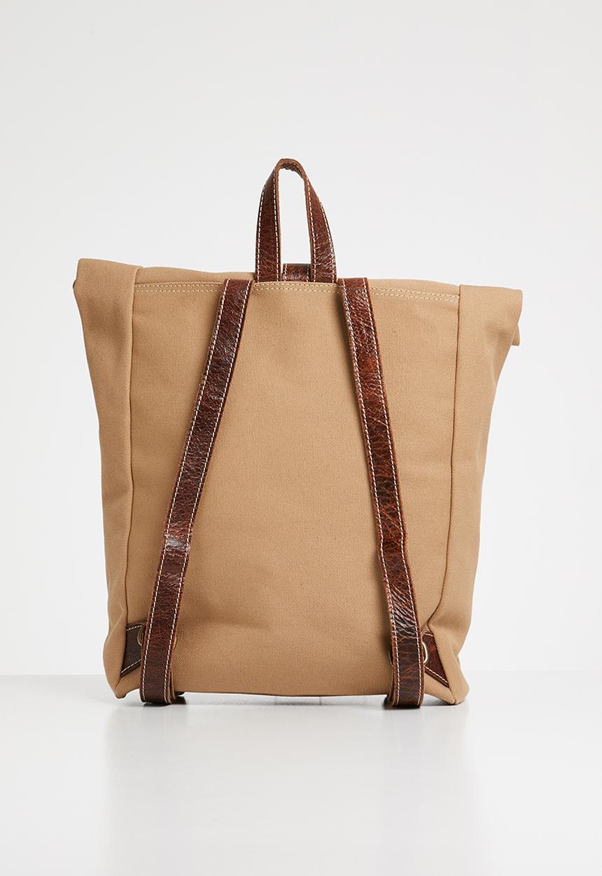Superbalist - Utility canvas and leather backpack - beige