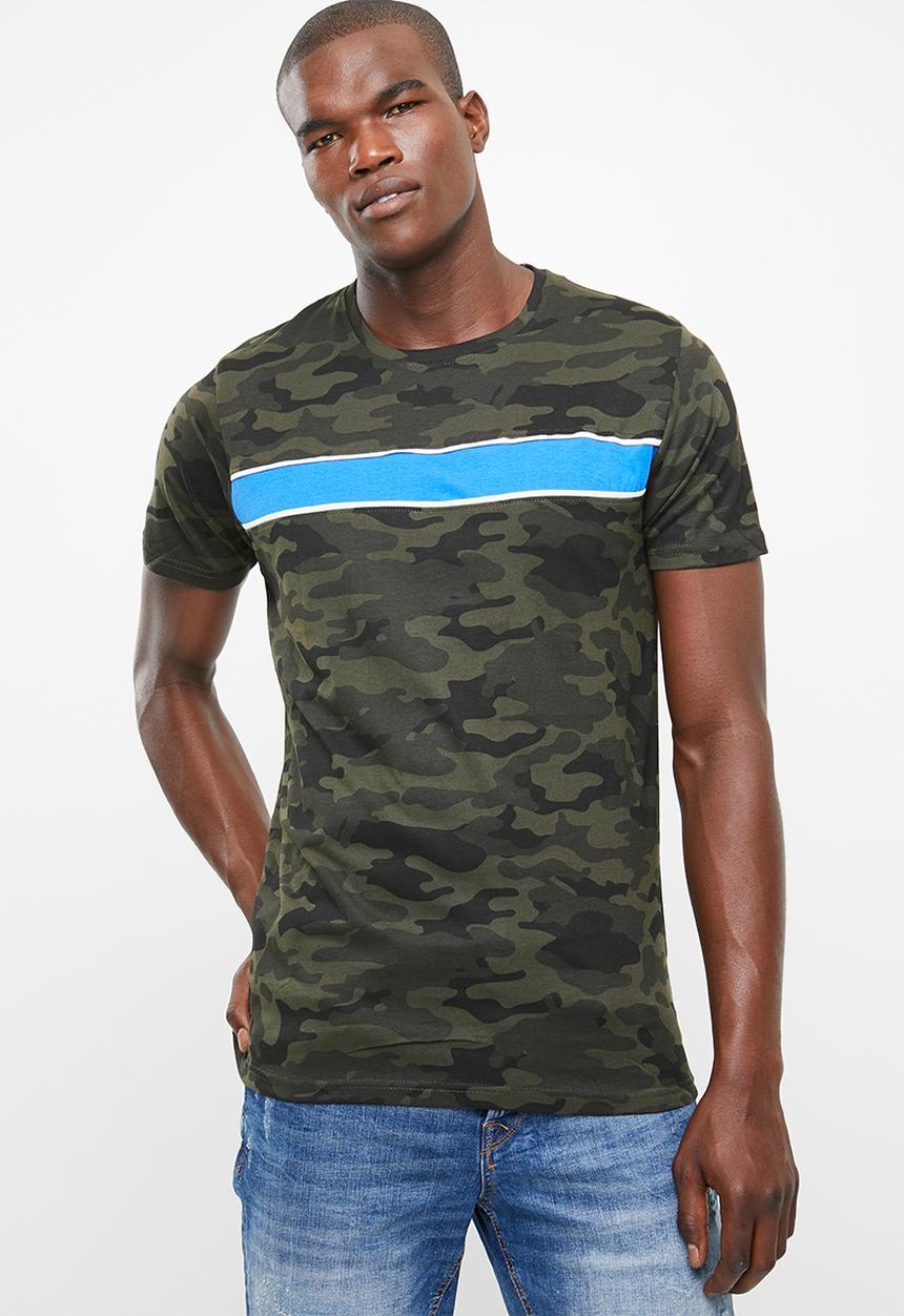 Brave Soul - Capital short sleeve tee - khaki green & blue
