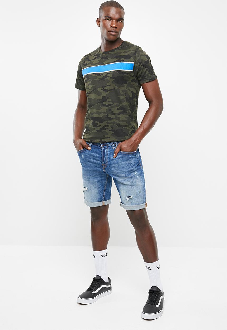 Brave Soul - Capital short sleeve tee - khaki green & blue