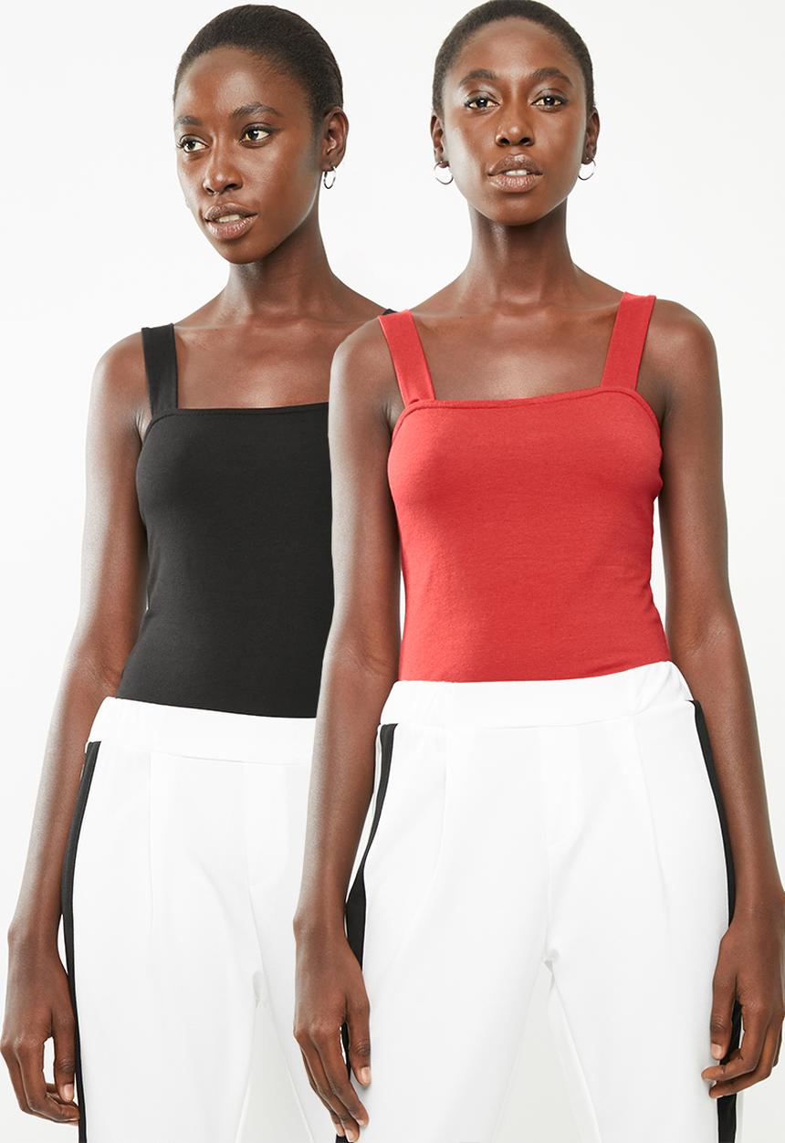Superbalist - 2 Pack square neck vest - red & black