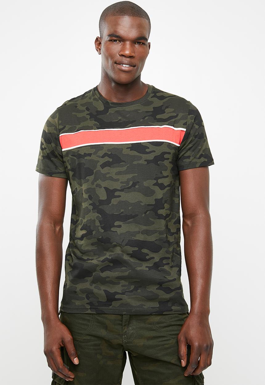 Brave Soul - Capital short sleeve tee - khaki green & red