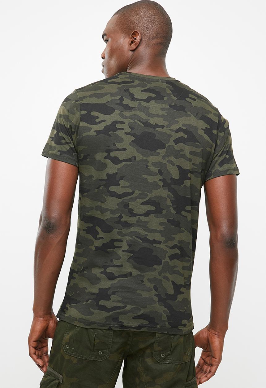 Brave Soul - Capital short sleeve tee - khaki green & red