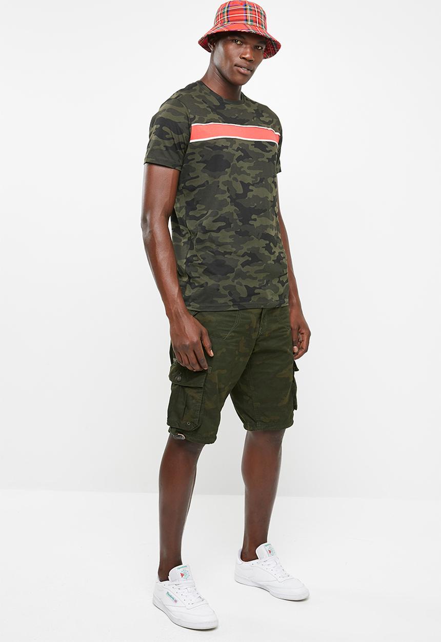 Brave Soul - Capital short sleeve tee - khaki green & red