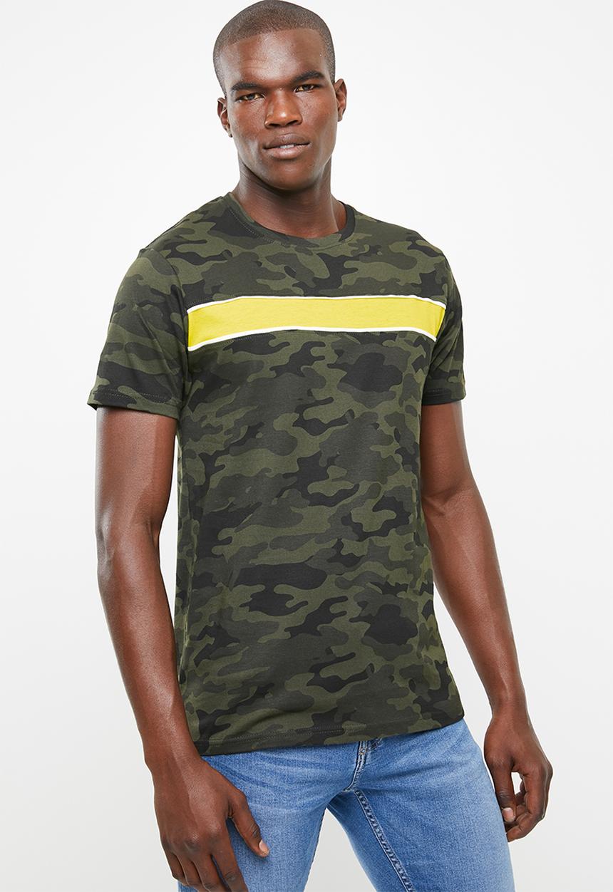 Brave Soul - Capital short sleeve tee - khaki green & yellow