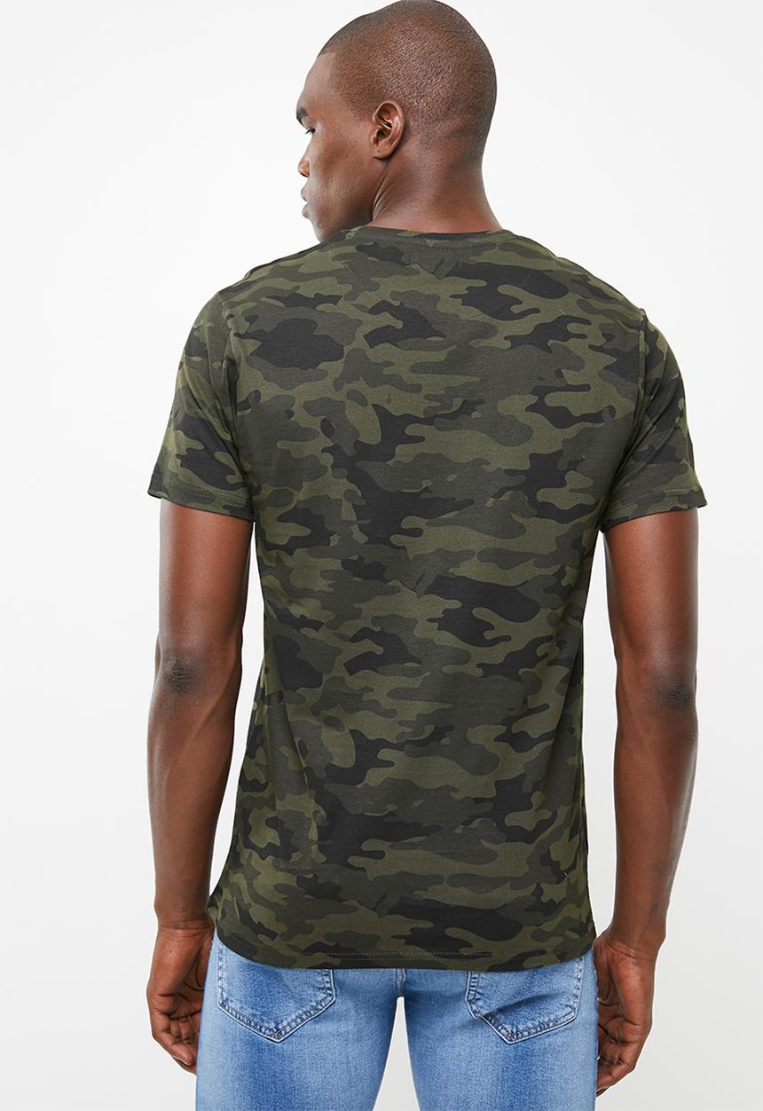 Brave Soul - Capital short sleeve tee - khaki green & yellow